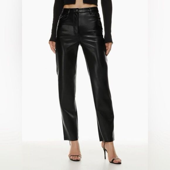 Aritzia Wilfred Women's Black Straight Pants Vegan Leather Women's The Melina 10 - Picture 1 of 13